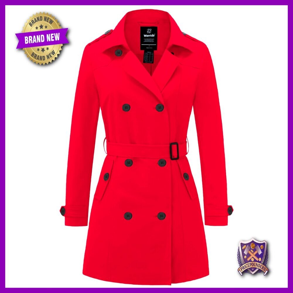 Women's Waterproof Trench Coat Classic Lapel Double Breasted Belted Outerwear